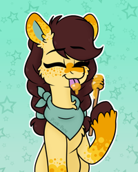 Size: 1170x1460 | Tagged: safe, artist:pink-pone, derpibooru import, oc, oc:honeycomb, earth pony, pony, female, food, honey, mare, solo, tongue, tongue out