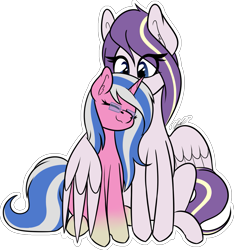 Size: 1405x1503 | Tagged: safe, derpibooru import, oc, oc:alto legato, oc:azure serenity, pegasus, unicorn, cute, glasses, hug, ocbetes, simple background, transparent background, winghug, wings