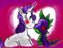 Size: 2812x2133 | Tagged: safe, artist:sonicclone, derpibooru import, rarity, spike, bashing, blushing, female, heart, kissing, male, shipping, sparity, straight