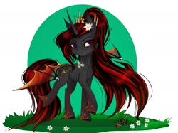 Size: 1947x1456 | Tagged: safe, artist:martazap3, derpibooru import, oc, alicorn, dracony, dragon, hybrid, pony, crown, dragon wings, flower, flower in hair, horn, horns, jewelry, mlpoc, red and black mane, regalia, solo, wings