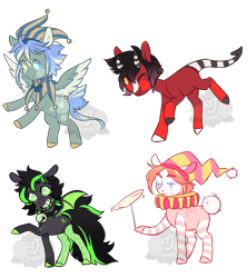 Size: 1600x1800 | Tagged: safe, artist:lavvythejackalope, derpibooru import, oc, oc only, bat pony, pegasus, pony, bat pony oc, bat wings, clown, hat, horns, jester, jester hat, one eye closed, pegasus oc, plate, raised hoof, raised leg, simple background, smiling, transparent background, two toned wings, wings, wink