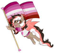 Size: 900x810 | Tagged: safe, artist:lavvythejackalope, derpibooru import, oc, oc only, bat pony, pony, bat pony oc, bat wings, clothes, lesbian pride flag, one eye closed, pride, pride flag, simple background, smiling, solo, transparent background, wings, wink