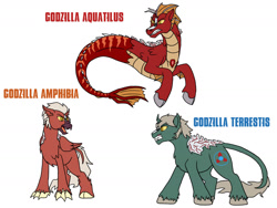 Size: 1280x960 | Tagged: safe, artist:lionpatriot, derpibooru import, hippogriff, pony, siren, godzilla, godzilla (series), godzilla amphibia, godzilla aquatilis, godzilla terrestris, godzilla: singular point, hippogriffied, kirinified, ponified, sirenified, species swap