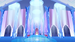Size: 1280x720 | Tagged: safe, derpibooru import, screencap, games ponies play, background, crystal castle, crystal empire, door, hall, liminal space, no pony, scenic ponyville