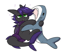 Size: 1500x1272 | Tagged: safe, artist:colorfulcolor233, derpibooru import, oc, oc only, oc:raven stargazer, original species, pony, shark, shark pony, blåhaj, shark plushie, simple background, solo