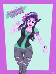 Size: 2597x3420 | Tagged: safe, artist:lennondash, derpibooru import, starlight glimmer, equestria girls, beanie, breasts, cleavage, hat, open mouth