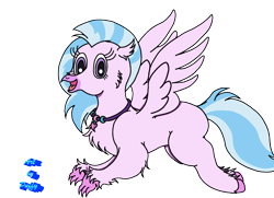 Size: 2327x1683 | Tagged: safe, artist:puffydearlysmith, derpibooru import, silverstream, hippogriff, female, flying, happy, jewelry, looking at you, necklace, open mouth, simple background, transparent background