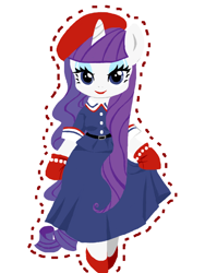Size: 600x800 | Tagged: safe, artist:nonananana, derpibooru import, rarity, anthro, unguligrade anthro, unicorn, arm hooves, beret, bipedal, clothes, dress, female, hat, looking at you, mare, simple background, smiling, smiling at you, white background