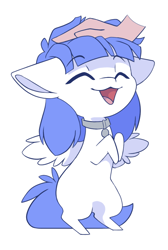 Size: 740x1101 | Tagged: safe, alternate version, artist:arctic-fox, derpibooru import, oc, oc only, oc:snow pup, pegasus, pony, alternate character, chibi, collar, hand, head pat, pat, simple background, solo, transparent background