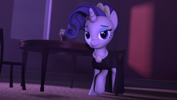 Size: 1920x1080 | Tagged: safe, artist:midnightdanny, derpibooru import, rarity, unicorn, 3d, restaurant, solo, source filmmaker