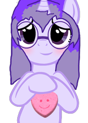 Size: 916x1282 | Tagged: safe, artist:mellow91, derpibooru import, oc, oc only, oc:glass sight, pony, unicorn, 3d, blushing, candy heart, crossed hooves, cute, female, glasses, heart, hoof hold, horn, mare, ocbetes, simple background, smiley face, smiling, solo, transparent background, unicorn oc