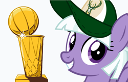 Size: 818x526 | Tagged: safe, artist:cheezedoodle96, edit, appointed rounds, pegasus, pony, baseball cap, basketball, bust, cap, female, hat, looking at you, mare, milwaukee bucks, nba, portrait, simple background, smiling, solo, sports, spread wings, trophy, wings, wisconsin