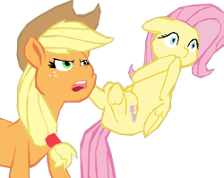 Size: 1280x1017 | Tagged: safe, artist:benpictures1, artist:chedx, applejack, fluttershy, earth pony, pegasus, pony, comic:the storm kingdom, my little pony: the movie, angry, applejack's hat, bad end, clothes, cowboy hat, cute, duo, duo female, female, floppy ears, frog (hoof), hat, implied tempest shadow, inkscape, jackabetes, mare, shyabetes, simple background, transparent background, vector