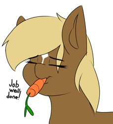 Size: 1310x1432 | Tagged: safe, ponerpics import, verity, earth pony, pony, art pack:marenheit 451 post-pack, carrot, eating, food, simple background, solo, well done, white background