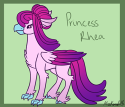 Size: 1750x1500 | Tagged: safe, artist:misskanabelle, derpibooru import, oc, oc only, oc:princess rhea, classical hippogriff, hippogriff, abstract background, chest fluff, female, hippogriff oc, offspring, parent:queen novo, parent:unknown, signature, solo