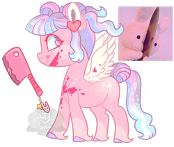 Size: 700x591 | Tagged: safe, artist:lavvythejackalope, derpibooru import, oc, oc only, pegasus, pony, rabbit, animal, blood, cleaver, ear piercing, ethereal mane, heart eyes, pegasus oc, piercing, plushie, smiling, starry mane, wingding eyes, wings