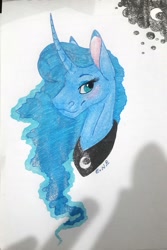 Size: 960x1440 | Tagged: safe, artist:eperyton, derpibooru import, princess luna, alicorn, pony, blushing, female, mare, peytral, signature, smiling, traditional art