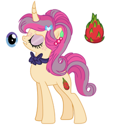 Size: 1280x1407 | Tagged: safe, artist:venomous-cookietwt, derpibooru import, oc, pony, unicorn, bowtie, female, magical lesbian spawn, mare, offspring, parent:pinkie pie, parent:sour sweet, simple background, solo, transparent background