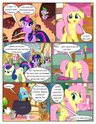 Size: 612x792 | Tagged: safe, artist:newbiespud, derpibooru import, edit, edited screencap, screencap, bon bon, fluttershy, lucky clover, rainbow dash, spike, sweetie drops, twilight sparkle, unicorn twilight, bird, chicken, dragon, earth pony, pegasus, pony, rabbit, squirrel, unicorn, comic:friendship is dragons, magical mystery cure, angry, animal, big crown thingy, cauldron, comic, dialogue, ears, element of magic, eyelashes, female, floppy ears, glowing horn, horn, jewelry, library, magic, magic aura, male, mare, open mouth, rain, raised hoof, raised leg, regalia, sad, screencap comic, snow, surprised, swapped cutie marks, tiara, tied up, whoopee cushion, wide eyes, wings, worried