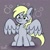 Size: 1024x1024 | Tagged: safe, artist:dearysnowy, derpibooru import, derpy hooves, pegasus, pony, bubble, female, gray background, looking at you, mare, simple background, sitting, solo, spread wings, wings