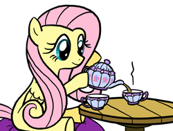 Size: 900x680 | Tagged: artist needed, safe, derpibooru import, fluttershy, pegasus, pony, food, simple background, sitting, solo, tea, tea party, teapot, transparent background