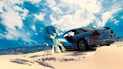 Size: 7680x4320 | Tagged: safe, artist:mrwithered, derpibooru import, oc, oc:nyxie, bat pony, pony, 3d, absurd file size, absurd resolution, car, solo