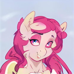 Size: 1024x1024 | Tagged: safe, artist:thisponydoesnotexist, derpibooru import, pegasus, high as fuck, majestic as fuck, neural network, red eyes, red mane, smiling