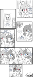 Size: 914x2101 | Tagged: safe, artist:freefraq, derpibooru import, oc, oc:cherry slime, oc:lilac san, bat pony, goo, goo pony, original species, pony, cheek squish, comic, grayscale, heterochromia, hug, monochrome, one eye closed, squishy cheeks, wholesome