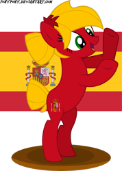 Size: 2066x2902 | Tagged: safe, artist:fonypony, earth pony, pony, magical mystery cure, bipedal, female, flag, nation ponies, open mouth, ponified, simple background, solo, spain, transparent background