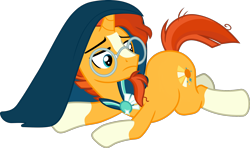 Size: 2048x1215 | Tagged: safe, artist:frownfactory, derpibooru import, edit, sunburst, pony, unicorn, season 8, the parent map, .svg available, clothes, cute, cutie mark, flank, frown, glasses, horn, looking at cutie mark, male, robe, simple background, solo, stallion, sunbetes, thicc ass, transparent background, vector, vector edit