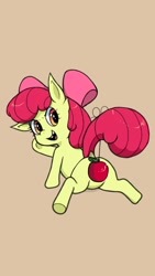 Size: 1080x1920 | Tagged: safe, artist:howl echoes, derpibooru import, apple bloom, earth pony, pony, apple, dock, female, filly, food, implied foalcon, solo, strategically covered