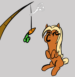 Size: 3000x3045 | Tagged: artist needed, safe, alternate version, verity, earth pony, pony, art pack:marenheit 451 post-pack, carrot, coat markings, cute, female, filly, fishing rod, food, scissors, sitting, solo, star (coat marking)