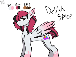 Size: 2048x1536 | Tagged: safe, artist:revenge.cats, derpibooru import, oc, oc:delilah spice, pegasus, pony, colored wings, cut mane, frown, gradient wings, reference sheet, simple background, solo, wings