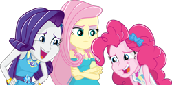 Size: 5464x2713 | Tagged: safe, artist:steyrrdash, derpibooru import, fluttershy, pinkie pie, rarity, better together, equestria girls, female, fluttershy is not amused, geode of fauna, geode of shielding, geode of sugar bombs, high res, laughing, laughing wolves meme, magical geodes, meme, open mouth, ponified, ponified meme, rarity peplum dress, simple background, transparent background, trio, trio female, unamused, vector