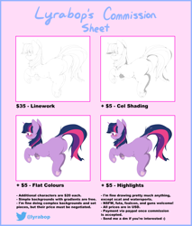 Size: 3600x4223 | Tagged: safe, artist:lyrabop, derpibooru import, twilight sparkle, pony, unicorn, advertisement, commission, commission info, female, mare, sweat