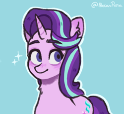 Size: 520x477 | Tagged: safe, artist:alecasrosa, derpibooru import, starlight glimmer, pony, unicorn, blue background, simple background, solo, sparkles