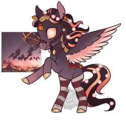 Size: 600x573 | Tagged: safe, artist:lavvythejackalope, derpibooru import, oc, oc only, pegasus, pony, bipedal, clothes, collar, eyes closed, harness, pegasus oc, rearing, saddle, simple background, socks, solo, striped socks, tack, tail wrap, transparent background, two toned wings, white eyes, wings