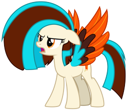 Size: 2828x2457 | Tagged: safe, artist:lightning stripe, derpibooru import, part of a set, oc, oc:phoenix feather, pegasus, pony, angry, commission, cream coat, cutie mark, ears, eyelashes, female, floppy ears, frown, large wings, long hair, long mane, long tail, mare, orange eyes, simple background, solo, spread wings, transparent background, two toned mane, two toned tail, wide stance, wings