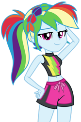 Size: 1024x1536 | Tagged: safe, artist:emeraldblast63, derpibooru import, rainbow dash, equestria girls, belly button, clothes, dreamworks face, female, looking at you, simple background, sleeveless, smiling, smiling at you, solo, swimsuit, transparent background, vector