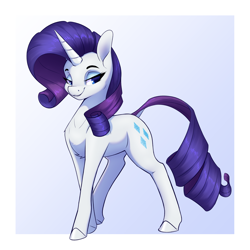Size: 3200x3200 | Tagged: safe, artist:aquaticvibes, derpibooru import, rarity, pony, unicorn, dock, female, gradient background, lidded eyes, looking at you, mare, smiling, solo