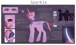 Size: 3000x1772 | Tagged: safe, artist:sparkie45, derpibooru import, oc, oc:sparkie, dracony, dragon, hybrid, clothes, female, reference sheet, scarf, solo, two toned wings, wings