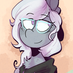 Size: 400x400 | Tagged: safe, artist:urbanqhoul, derpibooru import, silver spoon, earth pony, pony, chest fluff, clothes, commission, female, filly, glasses, hoodie, looking up, loose hair, profile picture, smiling, smirk