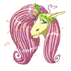 Size: 1280x1280 | Tagged: safe, artist:d3pressedr4inbow, derpibooru import, fluttershy, pegasus, pony, bust, female, floral head wreath, flower, hoers, mare, simple background, solo, transparent background