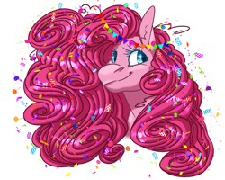 Size: 1280x1024 | Tagged: safe, artist:d3pressedr4inbow, derpibooru import, pinkie pie, earth pony, pony, confetti, female, mare, simple background, smiling, solo, transparent background