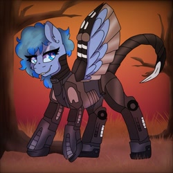 Size: 1439x1439 | Tagged: safe, artist:bluemoon, derpibooru import, oc, oc:icewing, pegasus, pony, fallout equestria, armor, commission, enclave, enclave armor, solo, wasteland, ych result