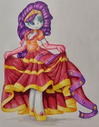 Size: 1983x2528 | Tagged: safe, artist:shadowhawx, derpibooru import, rarity, human, alternate hairstyle, blushing, breasts, cleavage, clothes, dress, female, gala dress, humanized, pencil drawing, solo, traditional art