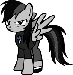 Size: 381x394 | Tagged: safe, artist:pagiepoppie12345, derpibooru import, edit, lightning bolt, rainbow dash, white lightning, pegasus, pony, angry, black and white, clothes, cloud, colorless, grayscale, greybow trash, looking at you, monochrome, pants, shoes, simple background, solo, transparent background, vector, wings