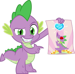 Size: 5901x5782 | Tagged: safe, artist:frownfactory, derpibooru import, spike, dragon, the crystalling, crystal heart, gem, gem eyes, grin, looking at you, male, pointing, poster, simple background, smiling, solo, teeth, transparent background, vector