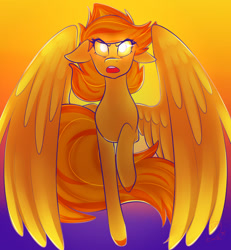 Size: 900x973 | Tagged: safe, artist:rubimlp6, derpibooru import, oc, oc only, pegasus, pony, female, flying, mare, not spitfire, open mouth, pegasus oc, raised hoof, raised leg, solo, wings