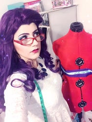 Size: 720x960 | Tagged: safe, artist:sarahndipity cosplay, derpibooru import, rarity, human, clothes, cosplay, costume, glasses, irl, irl human, measuring tape, photo